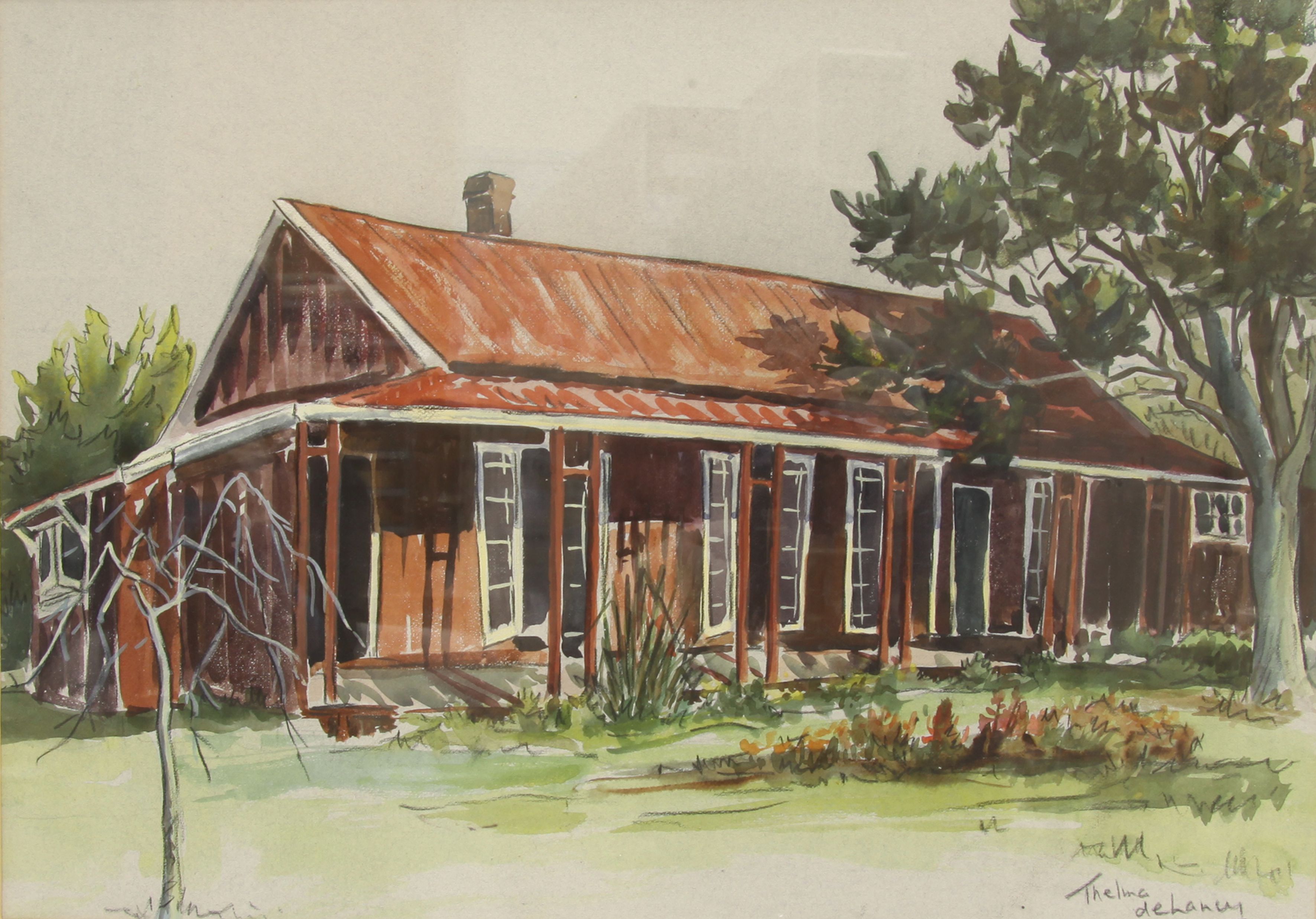 The homestead built in 1843 by Arthur's father Thomas and known as "Maratahu" (undated). Thelma de Lancy-Green. Collection of Puke Ariki (A66.579).